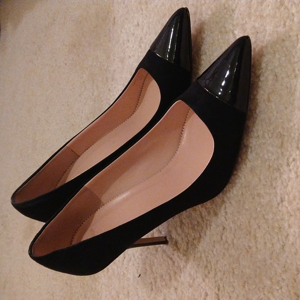 J.CREW Elsie suede pumps with patent leather toe